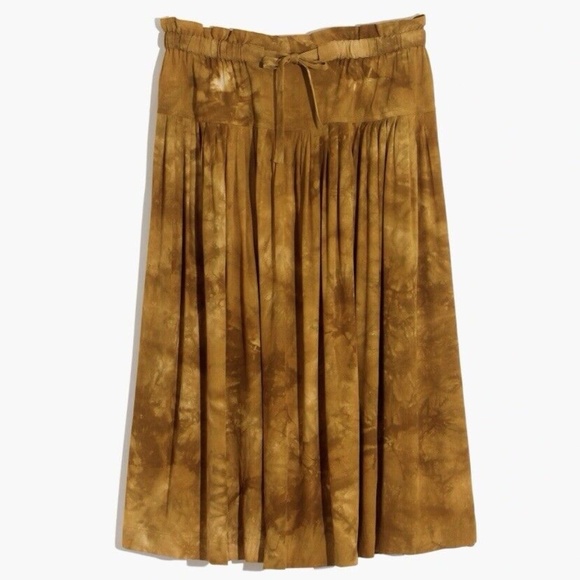 Madewell Tie-Front Paperbag Midi Skirt in Tie Dye Egyptian Gold Yellow Size S